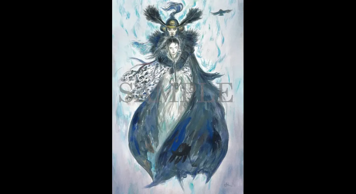 "Newly drawn postcard for 'Honokagayohe' movie pre-production, designed by Yoshitaka Amano"