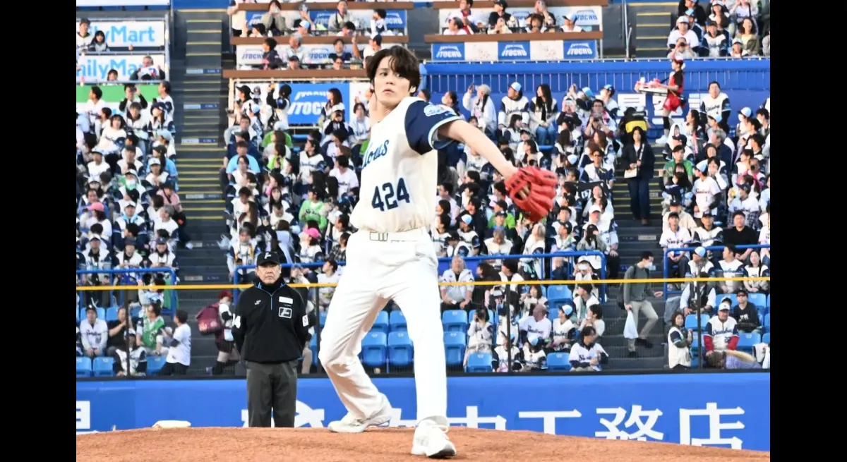 Mamoru Miyano Throws First Pitch, Mario Jumps for Joy