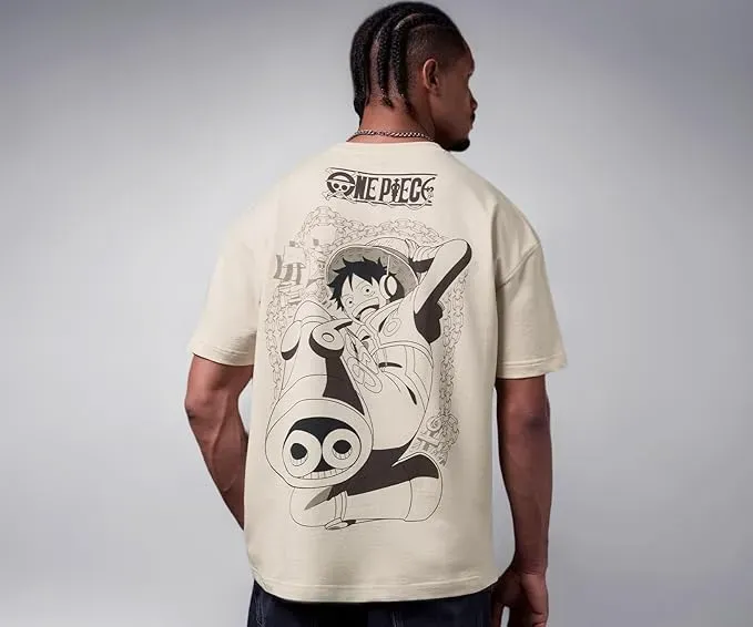 One Piece Luffy Pirates Oversized T-Shirt | Men's Beige Anime