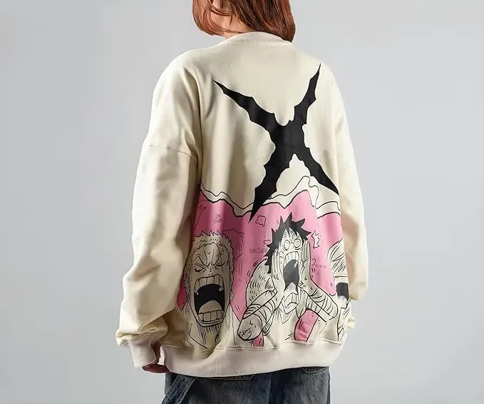 Unisex Anime Oversized Sweatshirt with Baka Trio Print