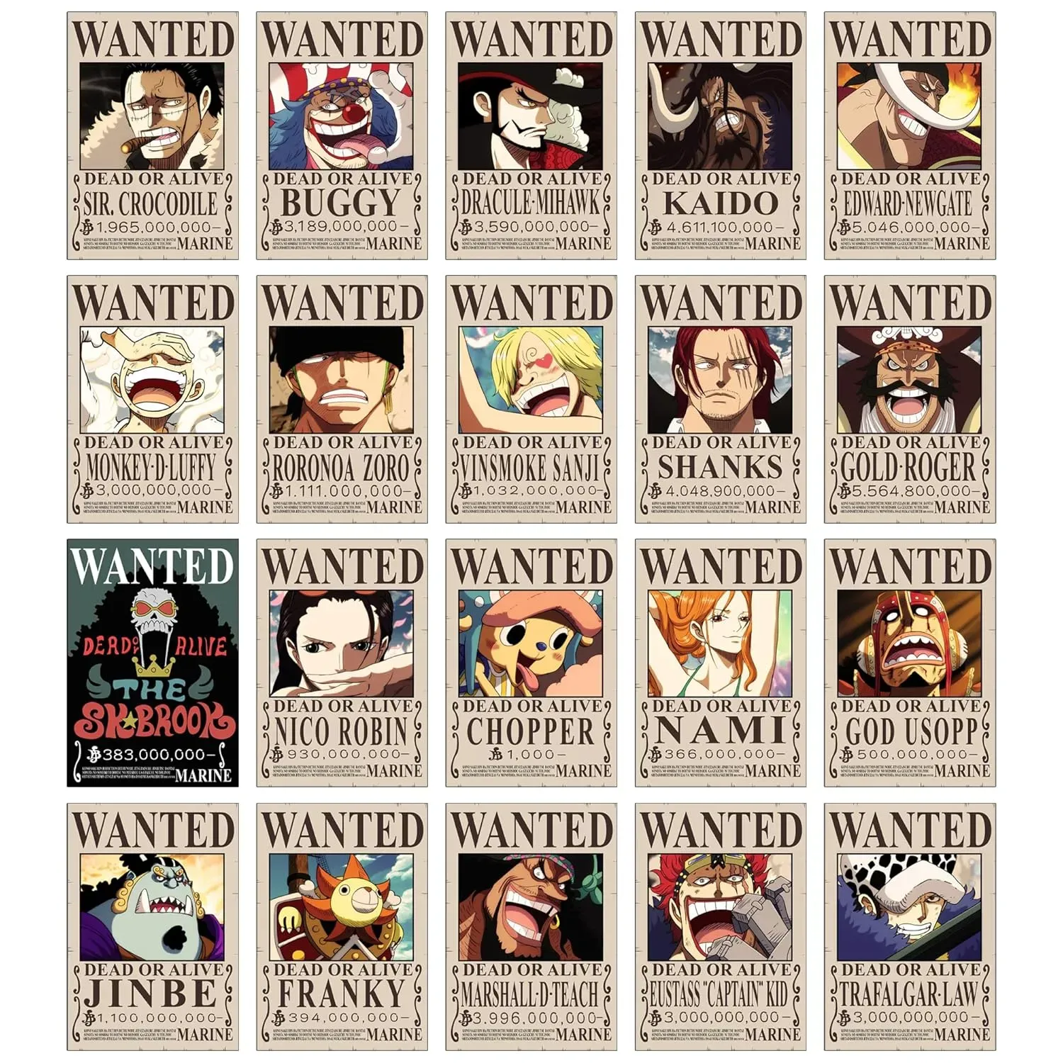 One Piece Post-Wano Wanted Posters | 20 Self-Adhesive Set