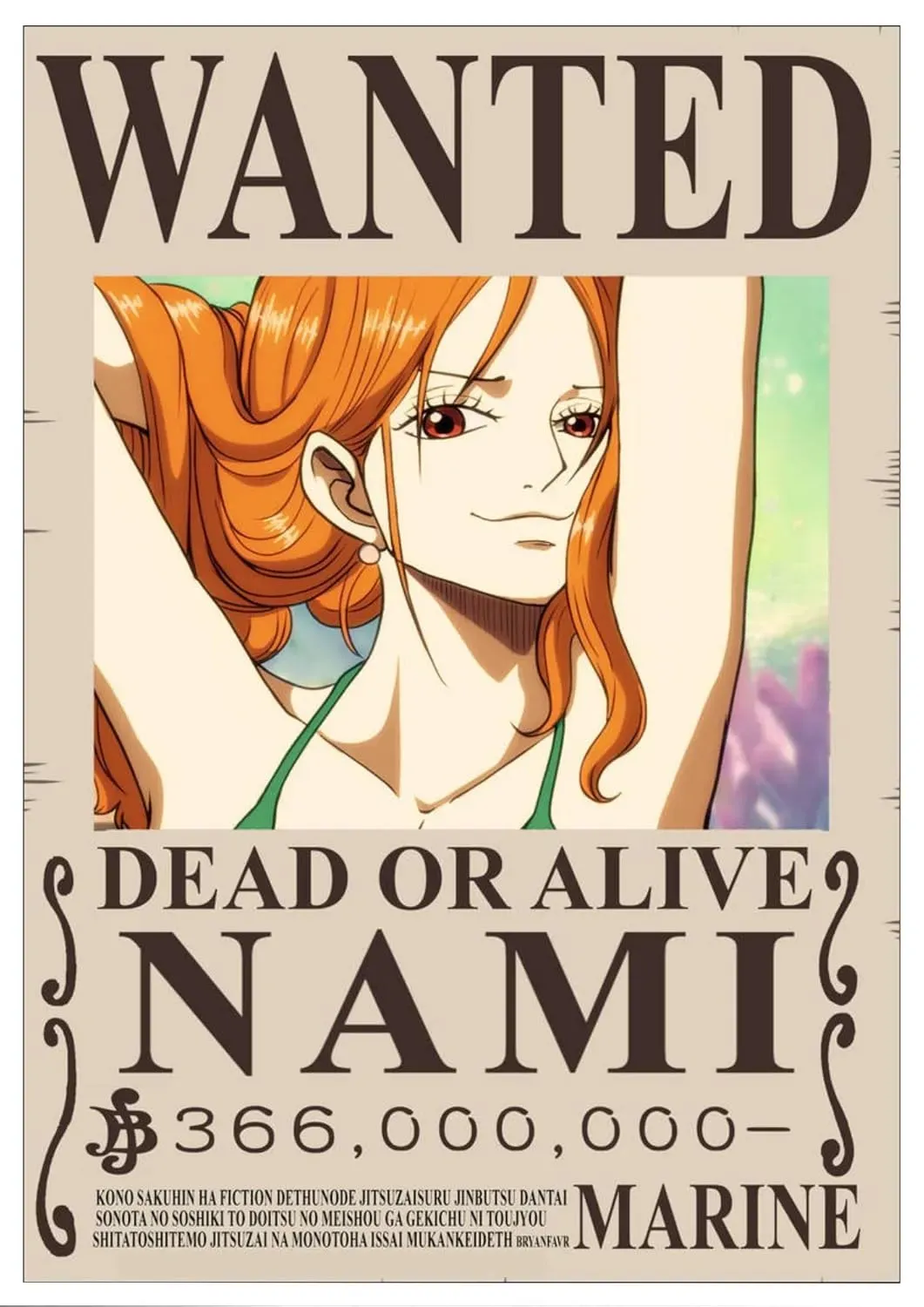One Piece Wanted Posters Wall Art – Nami Bounty Poster A4 350GSM