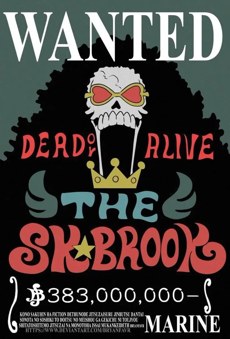 Brook One Piece Wanted Poster | Soul King Anime Wall Art Print 